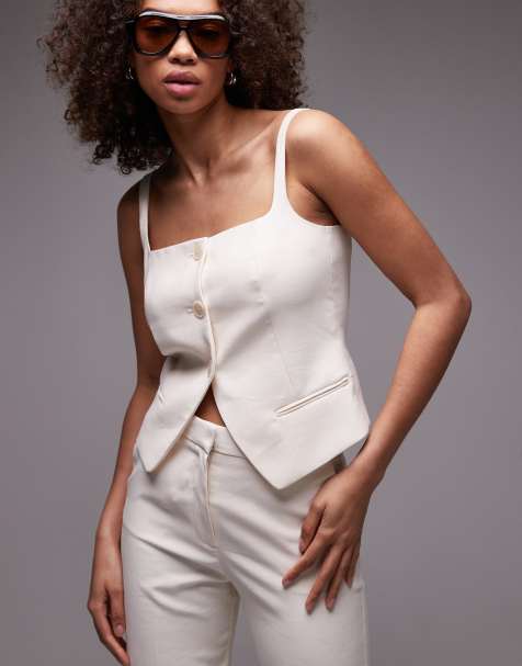 Mango - Gilet effetto lino con scollo squadrato beige in coordinato - view 1