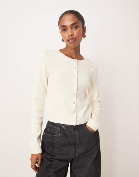 Mango - Gilet en coton mélangé à surpiqûres - Crème - view 1