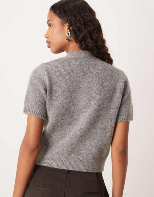 Mango - Gilet en laine mélangée à manches courtes et liens à nouer au cou - Gris, 4 de 4