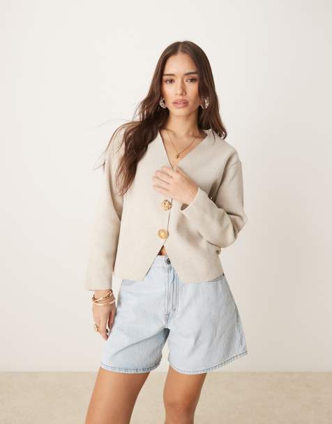 Mango - Gilet en maille compacte avec boutons dorés - Beige - view 1