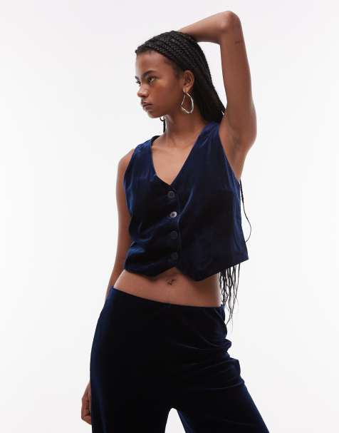 Mango - Gilet in velluto blu navy in coordinato - view 1