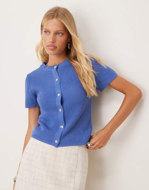 Mango - Gilet manches courtes en maille légère - Bleu - view 1