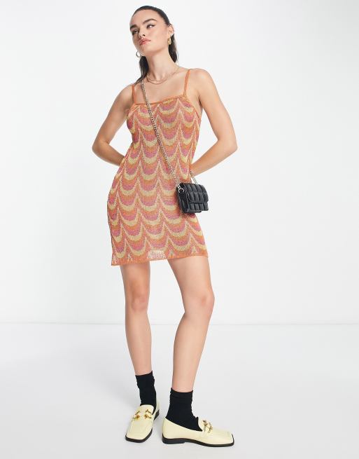 Mango giltter pattern cami dress in red, 4 of 4