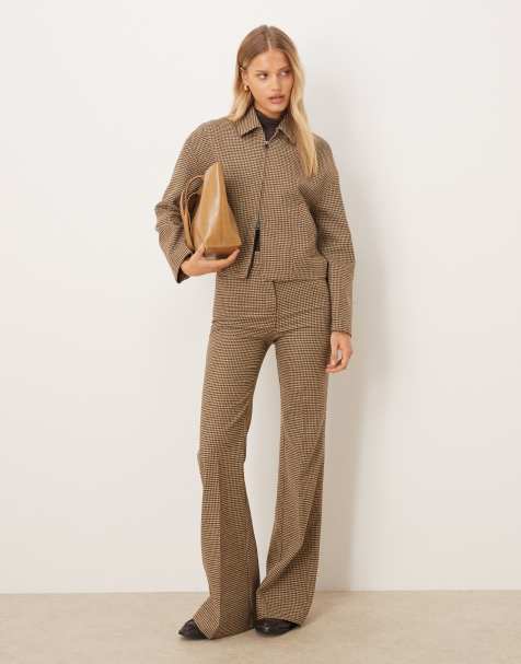 Mango - Gina - Coordinato con pantaloni e giacca in misto lana marrone a quadri con zip - view 1