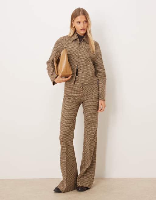 Mango - Gina - Geruit jack van wolmix met rits in bruin, deel van co-ord set, 2 van 4