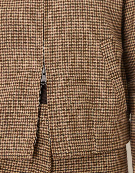 Mango - Gina - Geruit jack van wolmix met rits in bruin, deel van co-ord set, 3 van 4