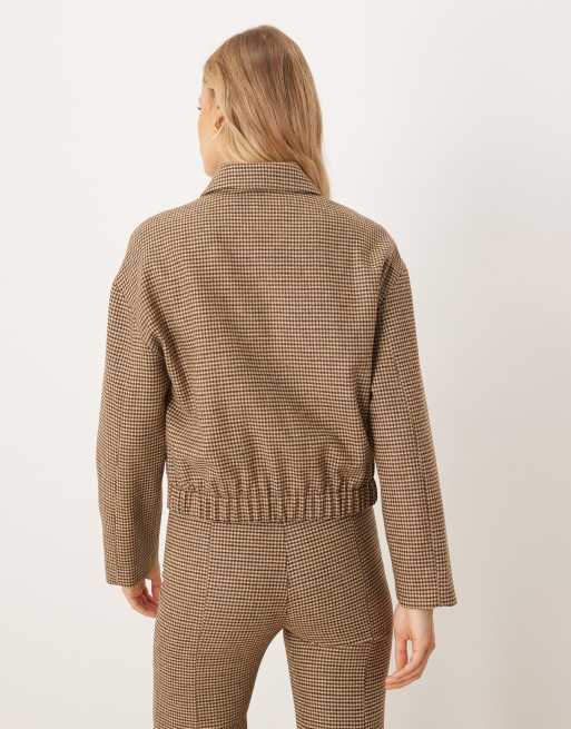 Mango - Gina - Geruit jack van wolmix met rits in bruin, deel van co-ord set, 4 van 4