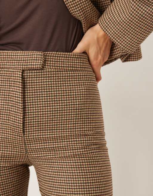 Mango Gina wool mix high waist pleat front pants in brown plaid - part of a set, 5 of 5