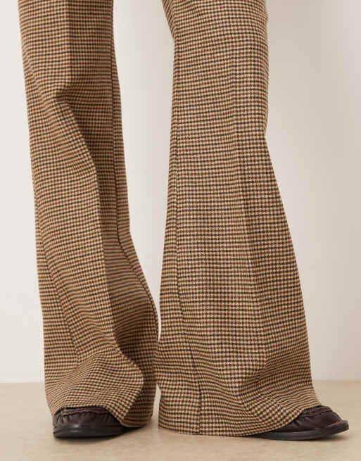Mango Gina wool mix high waist pleat front trouser co-ord in brown check, 3 of 5