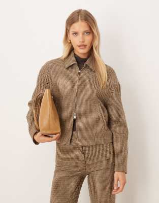 Mango Gina Wool Mix Zip Up Jacket In Brown