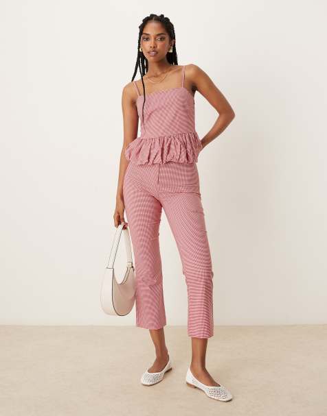 Mango gingham capri trouser co-ord in red - view 1