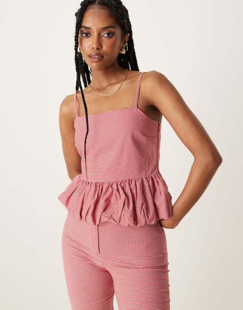 Mango gingham ruched hem cami co-ord in red - view 1