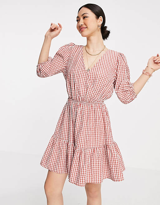 Mango gingham wrap dress in red