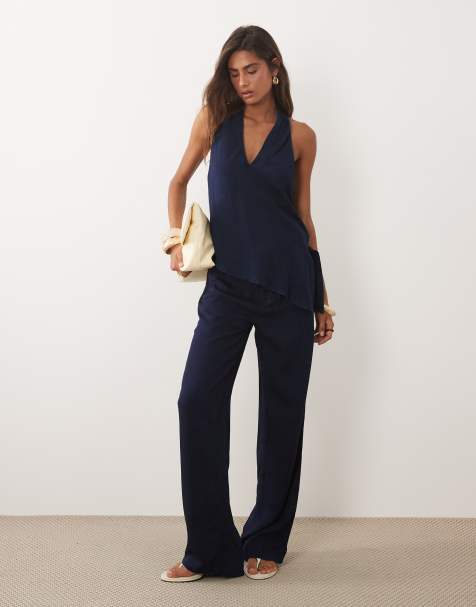 Mango – Giselle – Indigoblått jeansset med halterneck-topp och byxor - view 1
