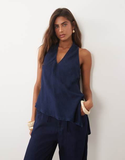 Mango – Giselle – Neckholder-Oberteil aus Denim in Indigoblau, Kombiteil - view 1