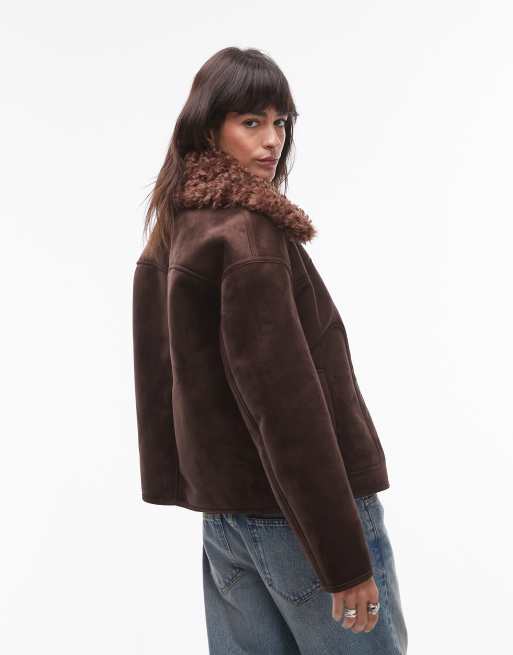 Mango Giubbotto stile aviatore scamosciato marrone scuro con