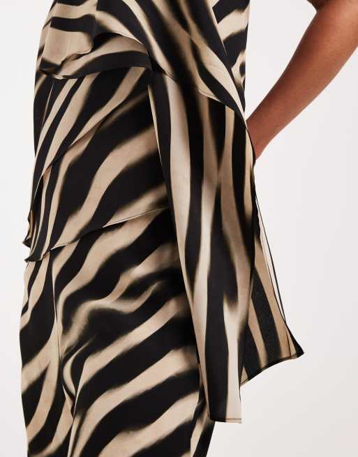Mango - Glaciar - Blouse van chiffon met korte mouwen en sjaaldetail in zebraprint, deel van co-ord set, 4 van 4