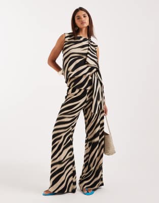 Mango - Glaciar - Chiffon-Hose mit Zebramuster und geradem Schnitt, Kombiteil-Bunt