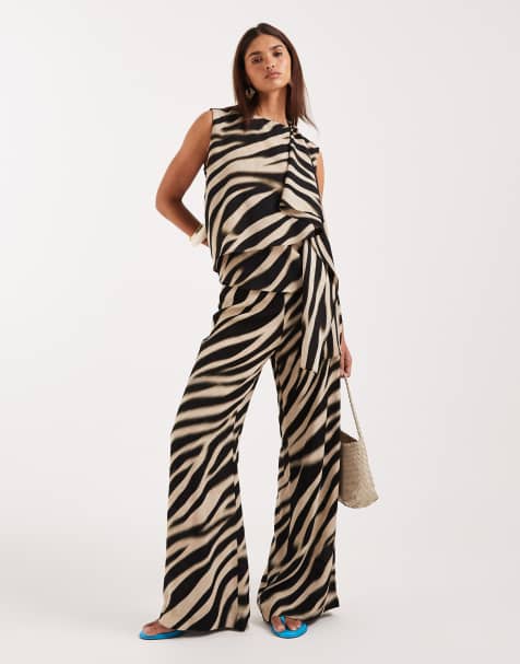 Mango Glaciar chiffon straight trouser co-ord in zebra print