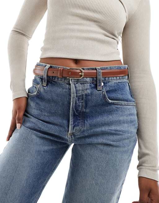 Mango gold buckle belt in brown