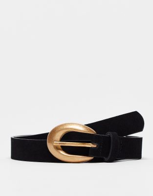 Mango gold buckle detail waist belt in black