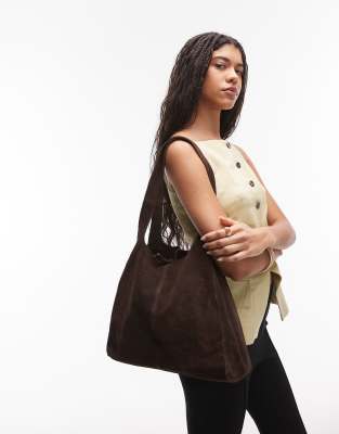 Mango Gold Detail Tie Suede Tote Bag In Brown