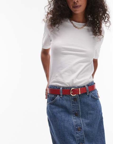 Mango gold hoop buckle belt in red - view 1