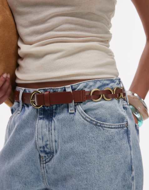 Mango gold hoop detail belt in brown - view 1