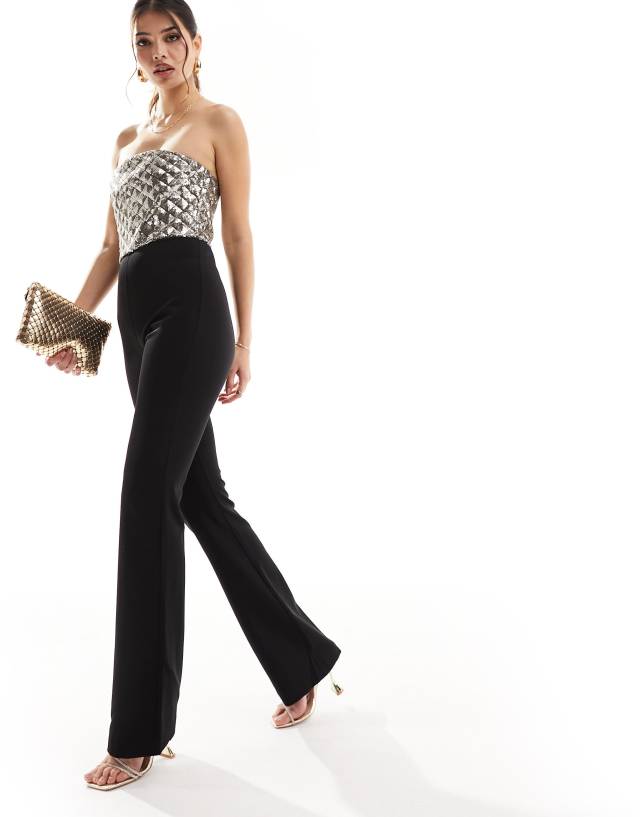 Mango - gold one shoulder jumpsuit in black