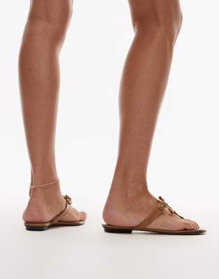 Mango Gold Ring Detail Leather Sandals In Brown