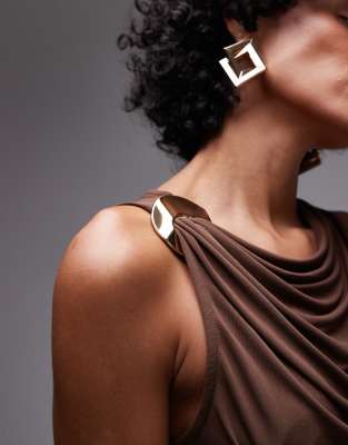 Mango Gold Ring Shoulder Detail Soft Touch Top In Brown