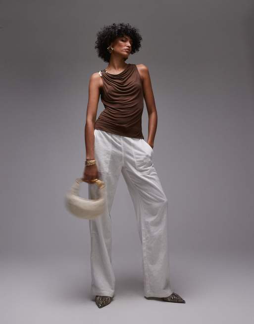 Mango gold ring shoulder detail soft touch top in black