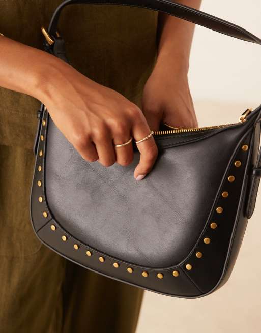 Mango gold stud detail shoulder bag in black ASOS