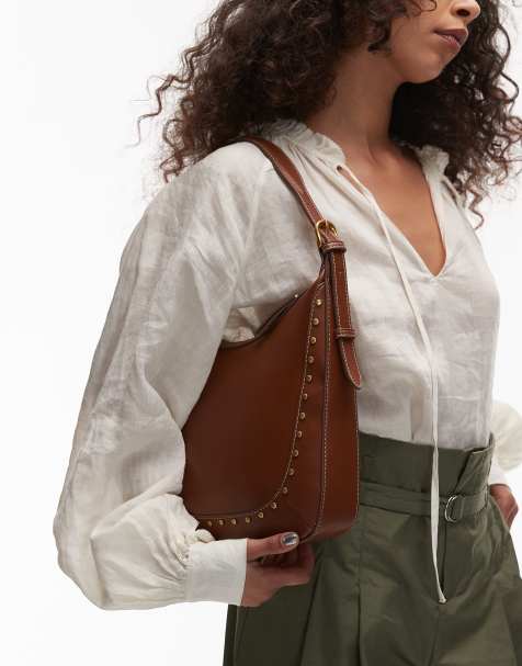 Mango gold stud details large shoulder bag in brown - view 1