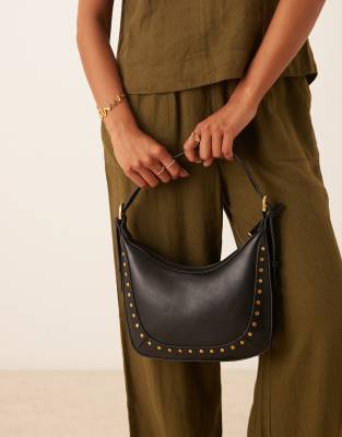 Mango Gold Tone Stud Detailing Shoulder Bag