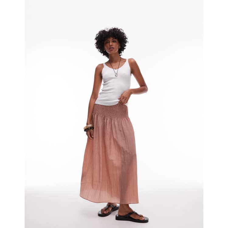 Mango Gonna bohémien rosa chiaro con parte superiore arricciata