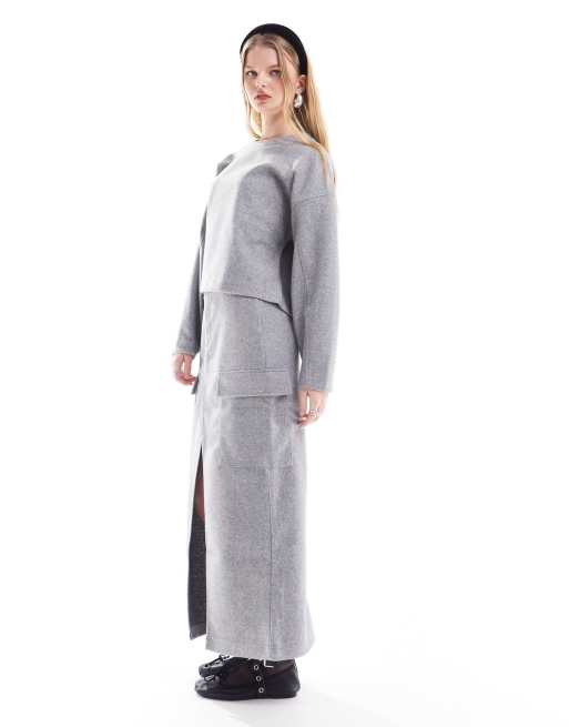Mango - Gonna in maglia grigia in coordinato