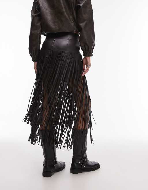 Come Abbinare Gonna Con Frange Gonne Frange Mango Gonna In Pelle Sintetica  Marrone Con Frange ASOS