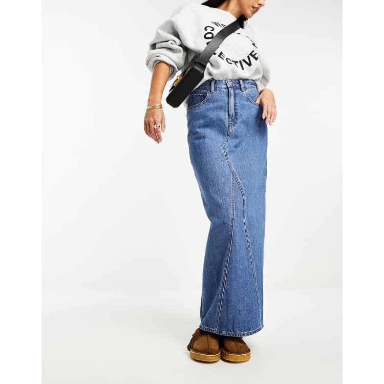 Mango Gonna lunga in denim blu lavaggio medio ASOS