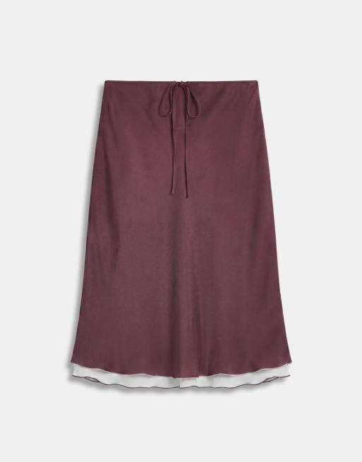 Mango gonna midi a due strati coordinato in marrone e azzurro, 7 di 10