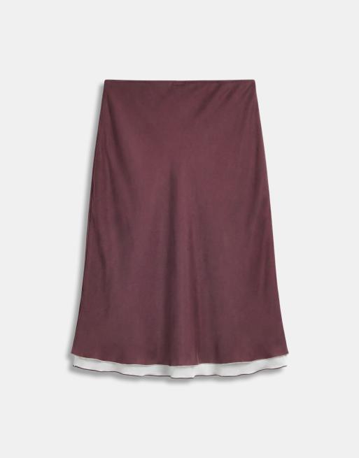 Mango gonna midi a due strati coordinato in marrone e azzurro, 8 di 10