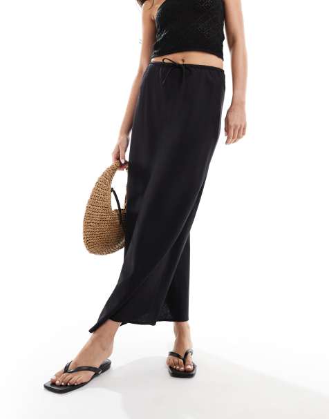 Mango - Gonna midi in misto lino nera - view 1