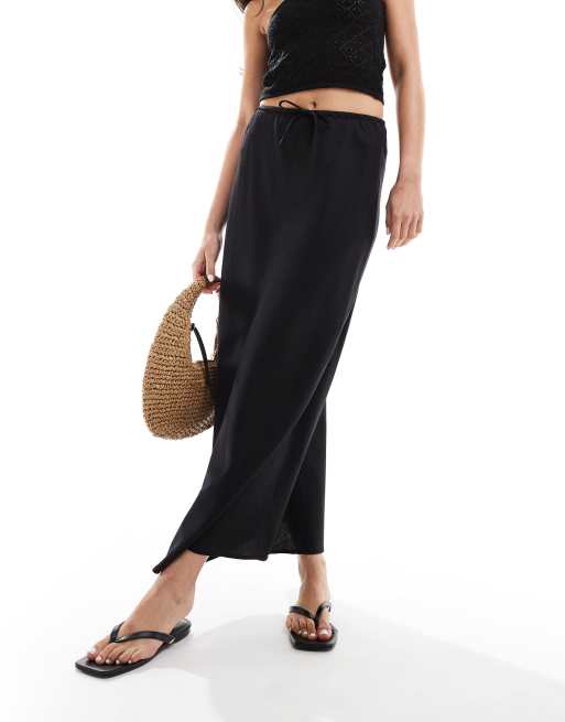 Mango - Gonna midi in misto lino nera