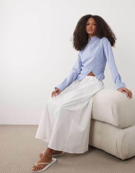Mango - Gonna midi svasata bianca 100% cotone - view 1