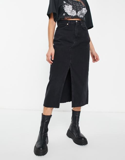 Mango Gonna nera di jeans taglio lungo con spacco