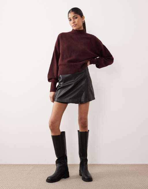 Mango - Gonna pantalone corta in pelle sintetica nera, 3 di 5