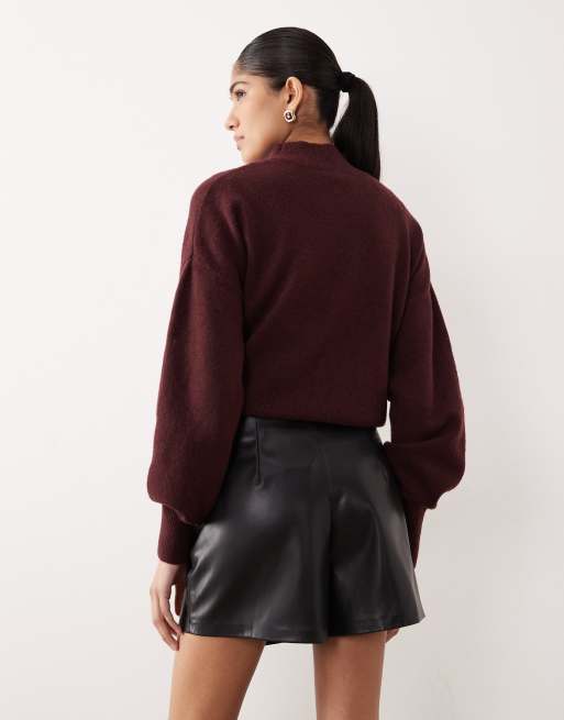 Mango - Gonna pantalone corta in pelle sintetica nera, 5 di 5