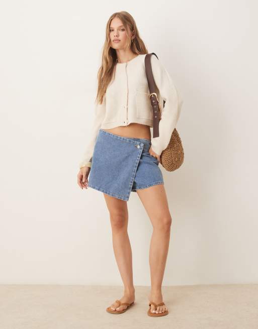 Mango - Gonna pantalone in denim 100% cotone blu, 2 di 5