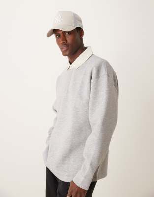 Mango - Grå og langærmet T-shirt med polokrave - view 1