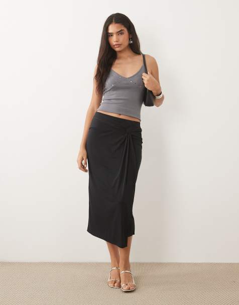 Mango – Grafitowa spódnica midi z ozdobnym węzłem - view 1